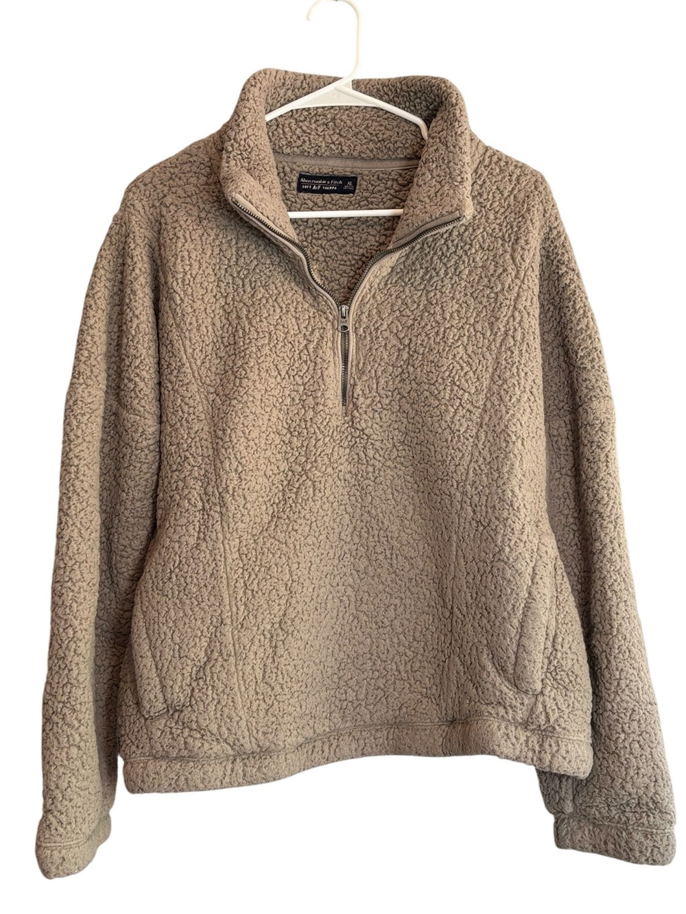 Abercrombie & Fitch Soft A&F Sherpa Quarter Zip Pullover XL Taupe Fleece - Picture 2 of 9